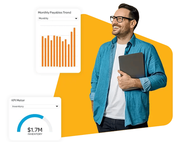 Man holding a tablet and looking up