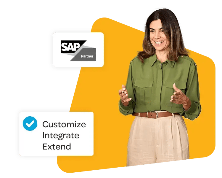 Business woman next to SAP Partner logo