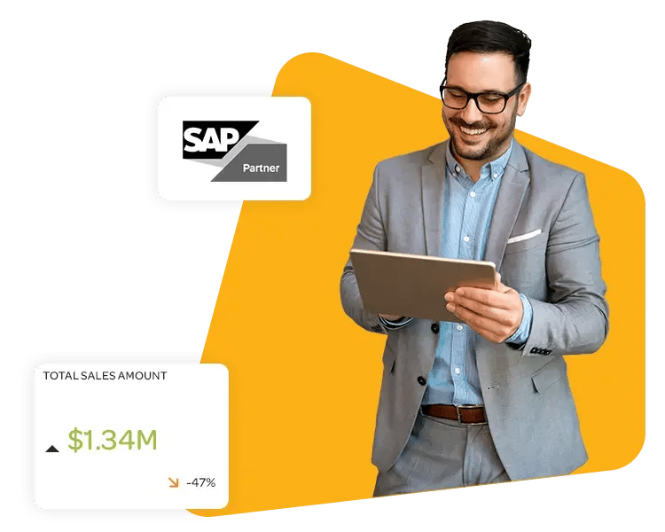 Man with tablet and SAP Partner logo