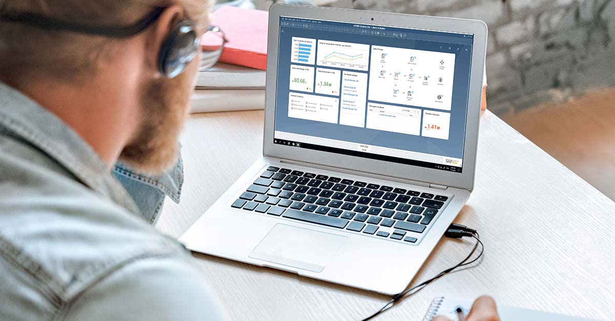 Man viewing a business intelligence dashboard