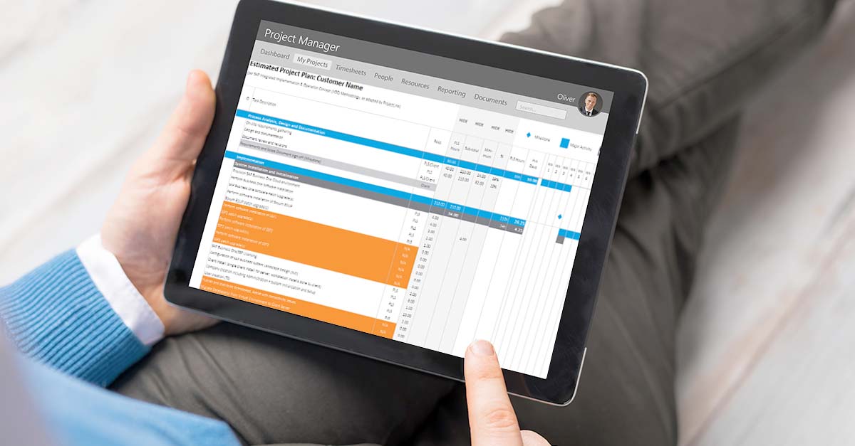 ERP implementation project plan GANTT chart on tablet