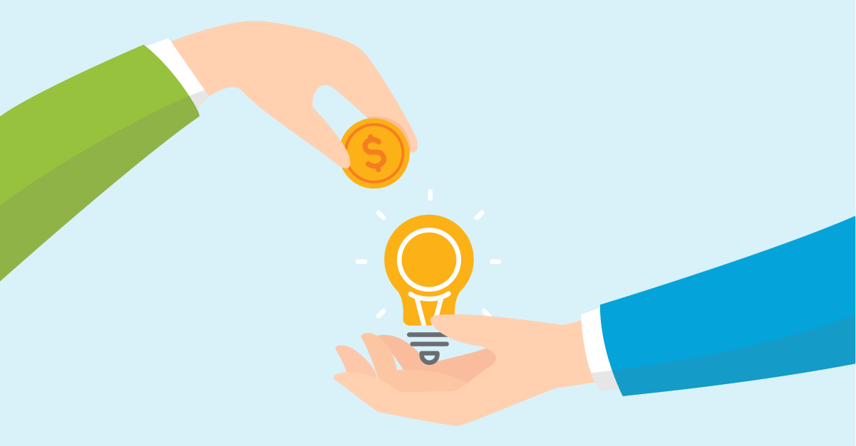 Illustration of a person giving money to fund an idea