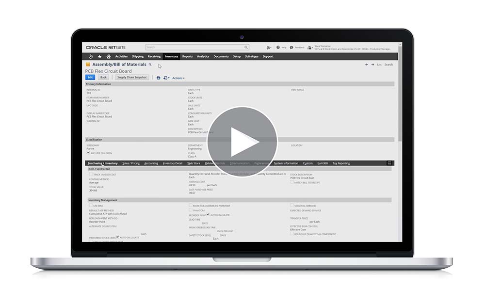 NetSuite Demo: Assembly & BOM Records